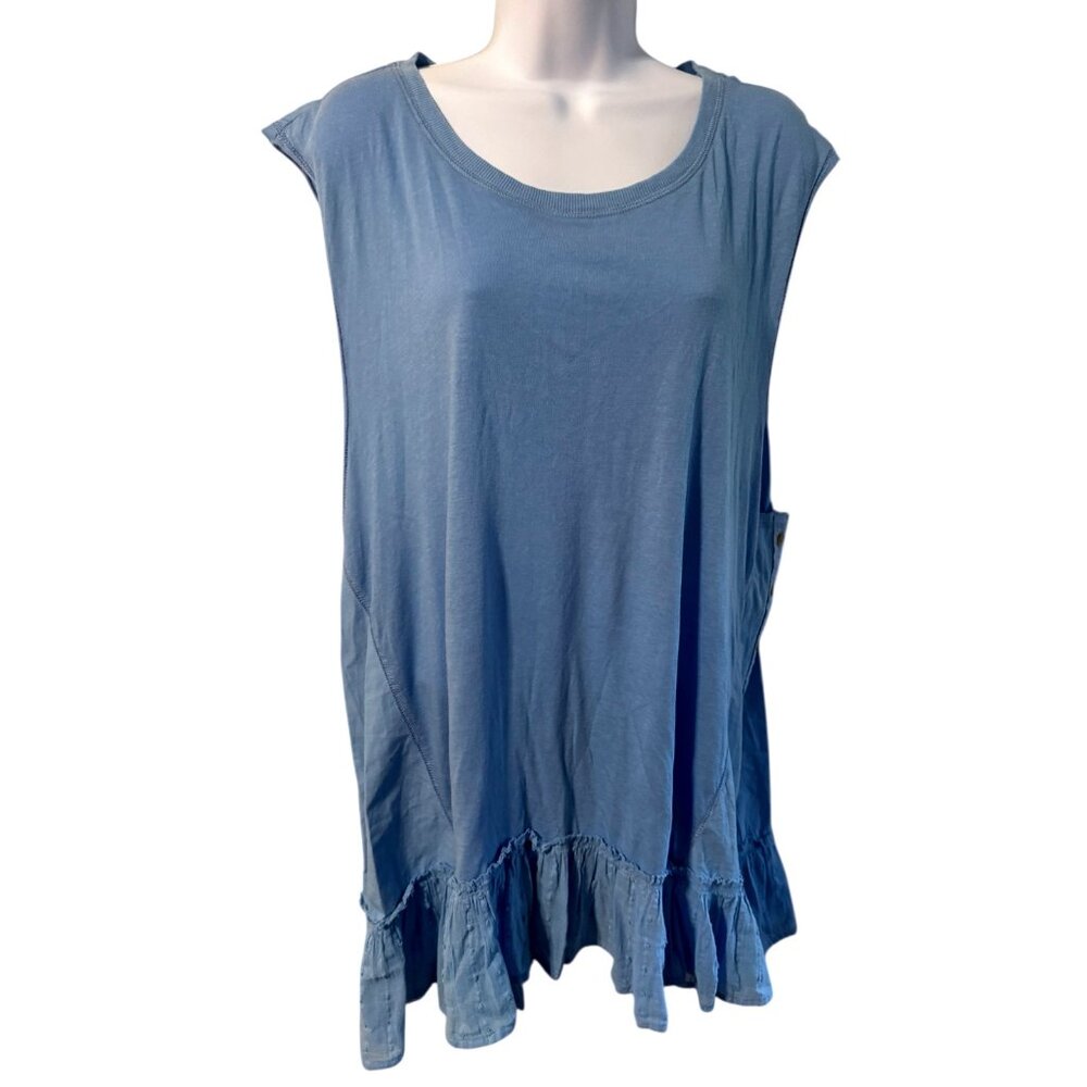 Pilcro Blue Sleeveless Tunic‎ Top Ruffle Hem Button Detail Casual Comfy Women XL